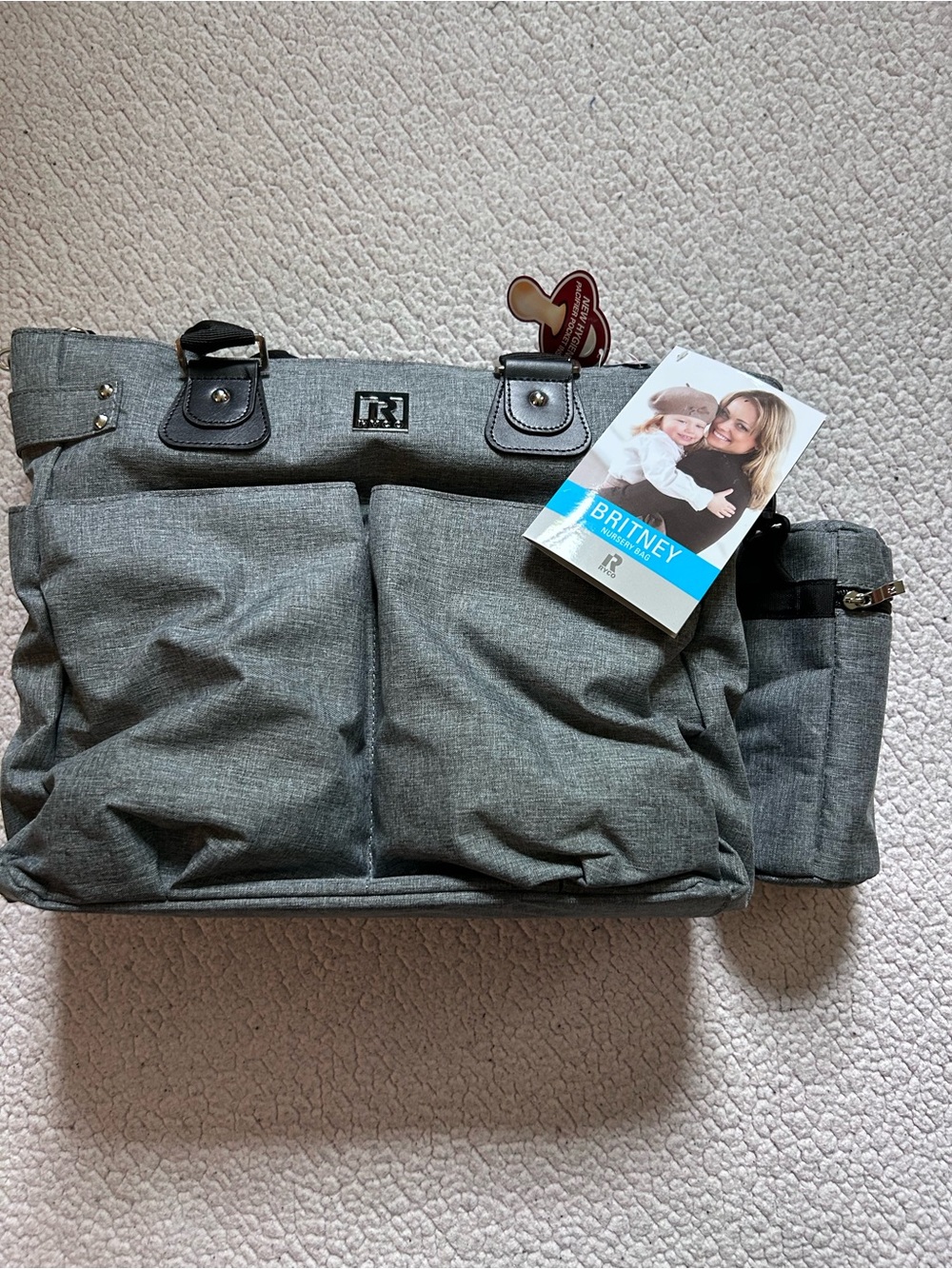 NWT Ryco Britney Nursery Diaper Bag Grey Change Mat Wet Pouch Bottle Holder